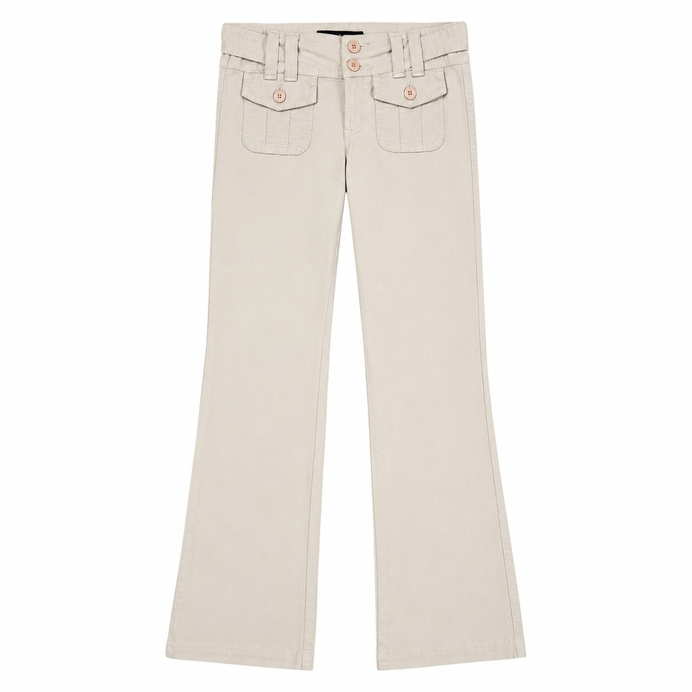Billy Blues Khaki Cargo Flare Pants Low Rise Tan Cotton Blend Made in USA Size 2